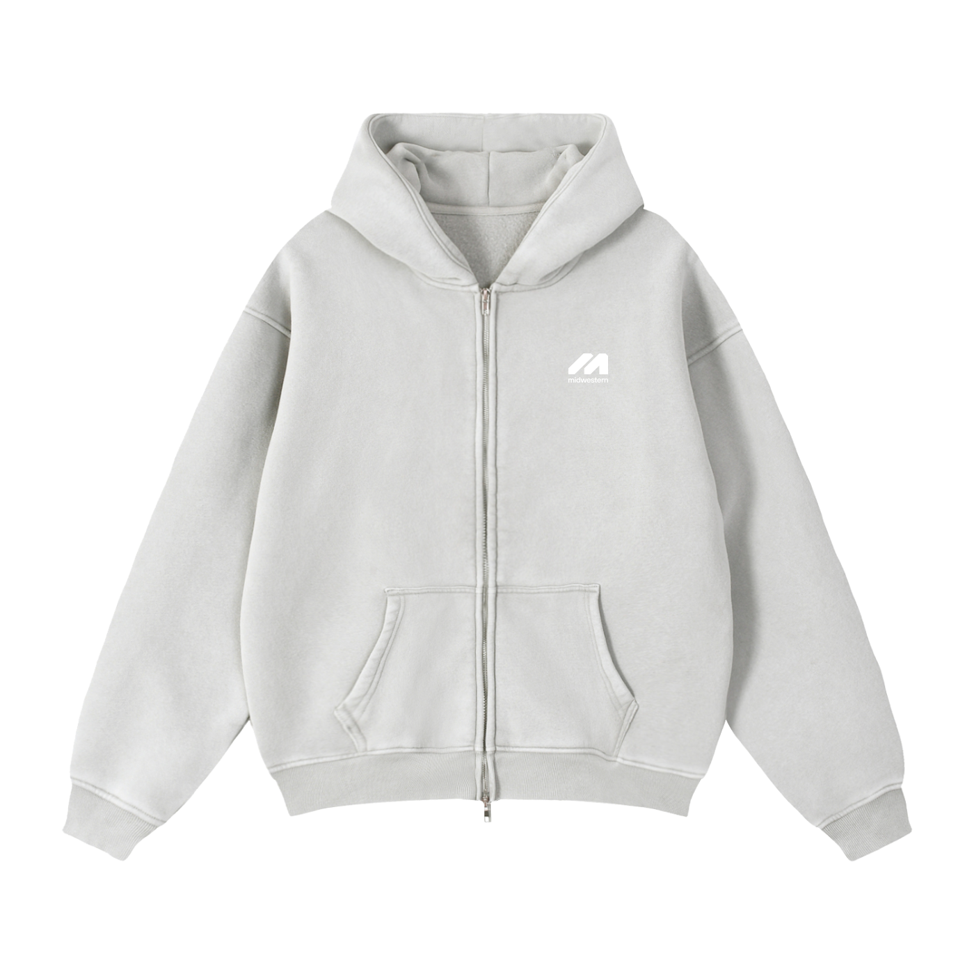 Washed Zip-Through Boxy Fleece Hoodie