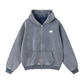 Washed Zip-Through Boxy Fleece Hoodie