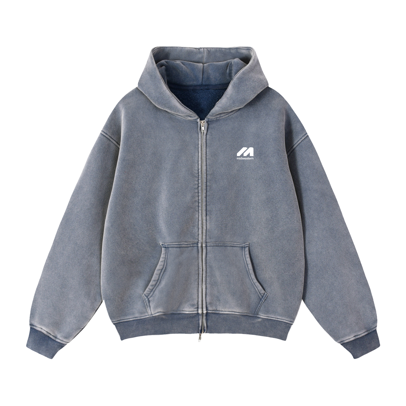 Washed Zip-Through Boxy Fleece Hoodie