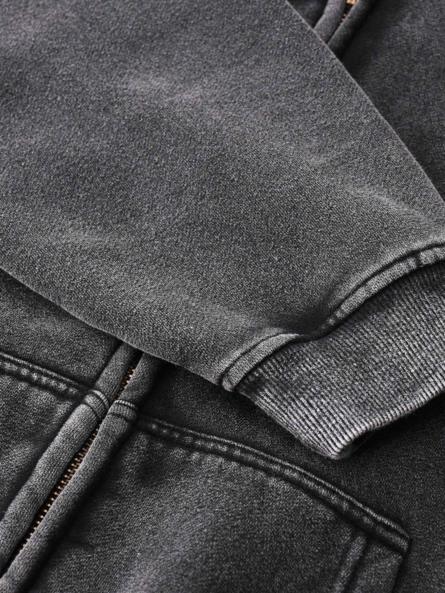 Washed Zip-Through Boxy Fleece Hoodie